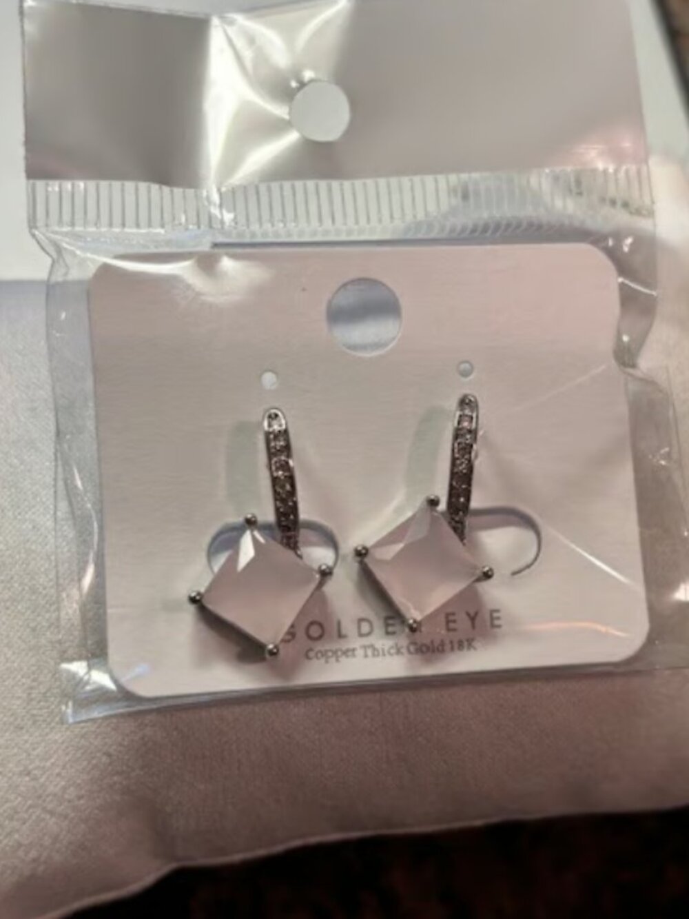 Pink and CZ Silver Rhodium Earrings